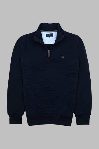 Oxford Company ανδρική μπλούζα φούτερ με 1/2 φερμουάρ Regular Fit - F214-HS60.02 Μπλε Σκούρο XL